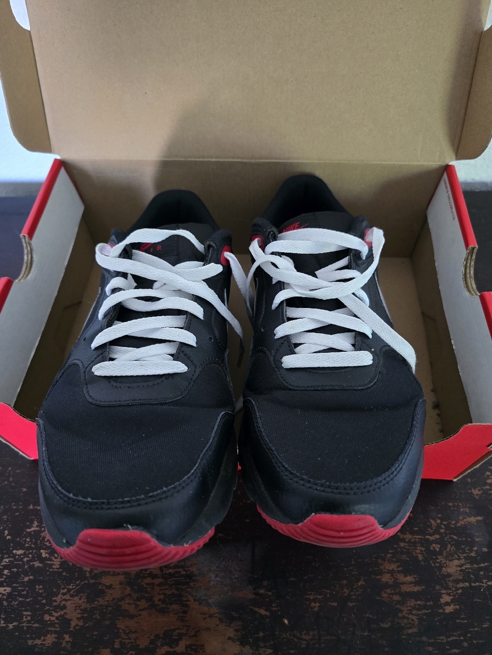 Nike Men’s Black Sneakers with Red Accents and White Laces